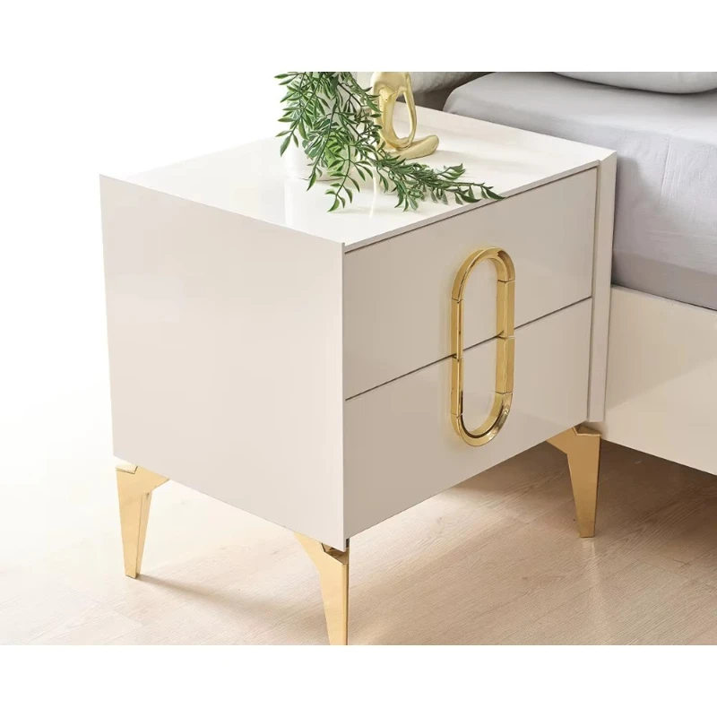

Modern luxury double drawer bedside table with gold handles and legs