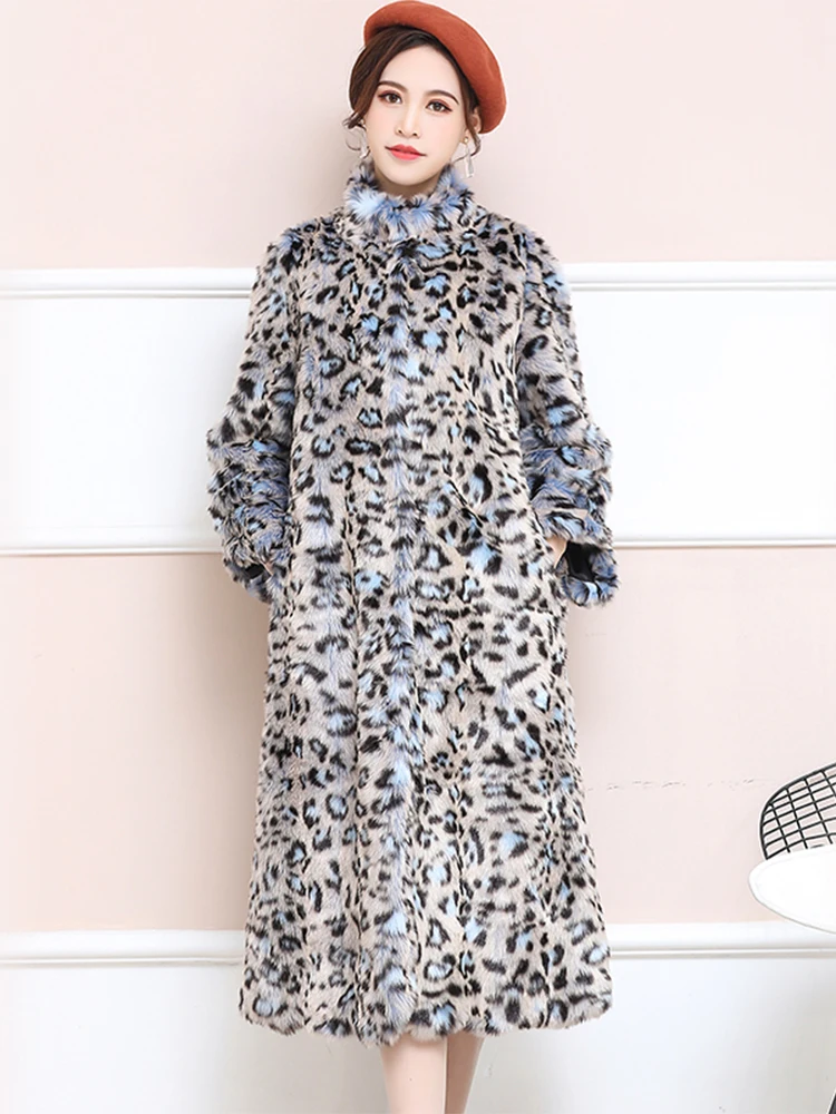 Nerazzurri Brand Winter Thick Warm Stylish Soft Faux Fur leopard Print Coat Women Long Fluffy Colorful Fur Overcoat 5xl 6xl 7xl