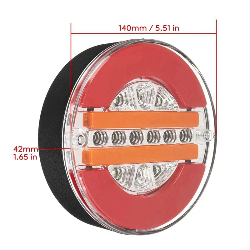 6X 4 Inch Trailer Dynamic Tail Light 24V LED Truck Brake Light LED Round Water Hamburger For Cars, Boats, Caravans