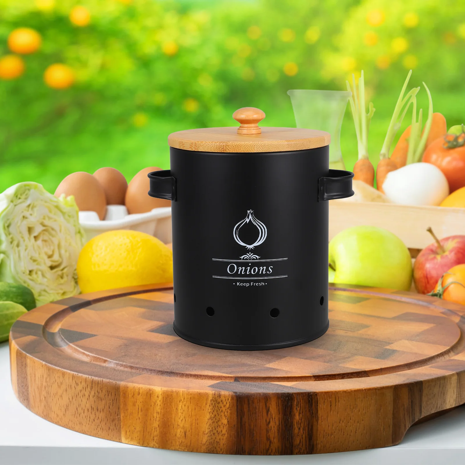 

Metal Vegetable Storage Canisters with Lid for Kitchen Counter Potato Onion Garlic Keeper Container Freshness Preservation