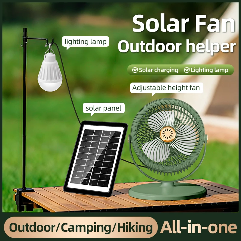 Adjustable with 4 Levels of Height, It Can Be Used as a Desktop/Vertical Small Fan for a Power Bank with a Solar Charging Panel