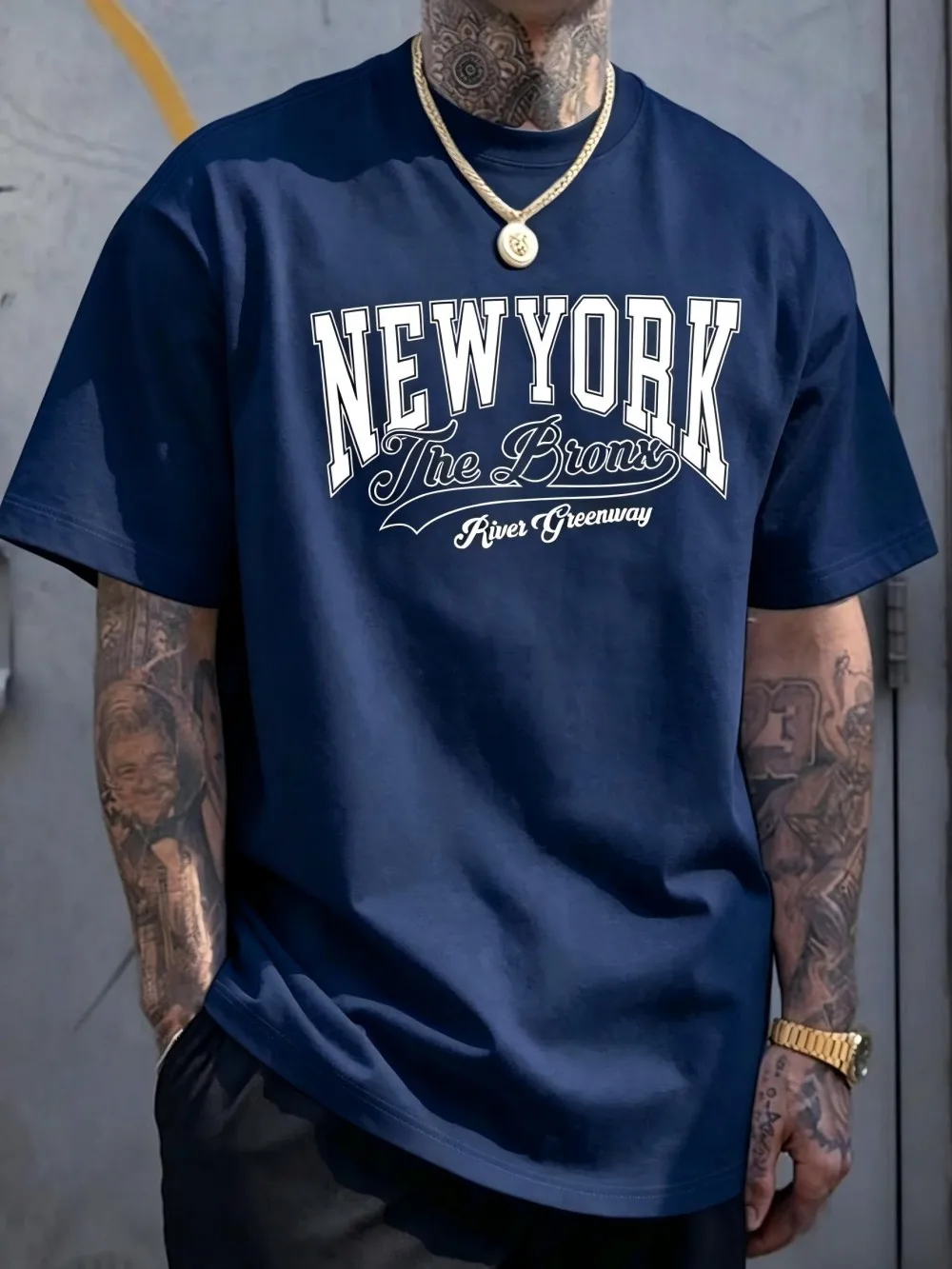 European and American men's summer New York letter print micro elastic breathable round neck T-shirt outdoor street style top