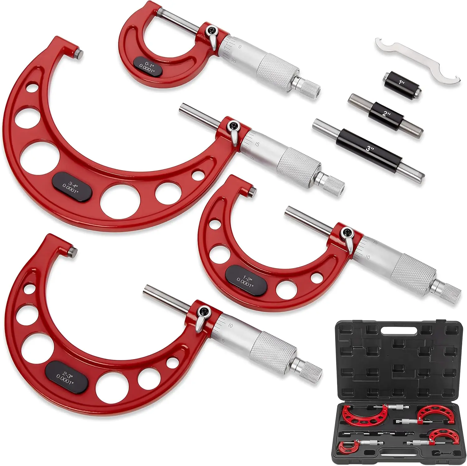 

Высококачественный набор из 4 внешних микрометров, высокоточные микрометры с точностью 0,0001 мм для измерения внешнего диаметра, измерительные инструменты