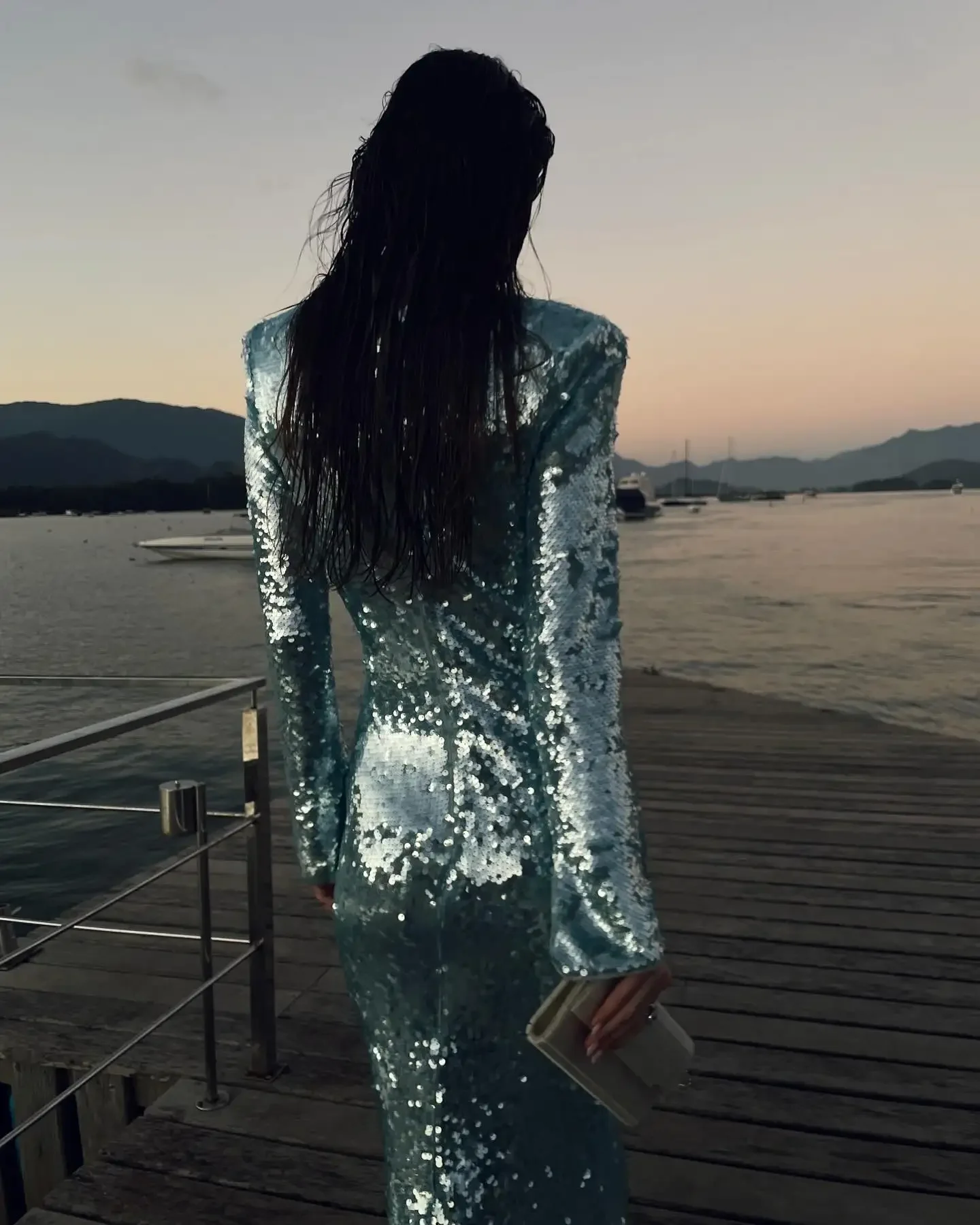 Brilho bebê céu azul vestidos formais com mangas cortadas lantejoulas vestido de festa feminino sereia o pescoço maxi vestidos