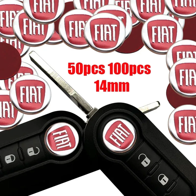 Car 50pcs 100pcs Hot sale 14mm Aluminum Car KeyChain Logo Key Fob Decoration Emblem Auto Key Badge Sticker Accessories For FIAT