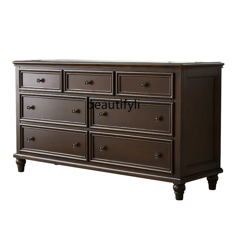 

Furniture American Solid Wood 7-Drawer Cabinet Imported Mahogany Black Walnut Color Bedroom Locker chest of drawers for bedroom