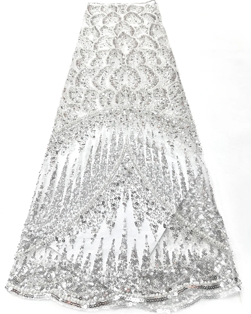 

African Luxury Sequins Beads Tulle Lace Fabric 5 Yards High Quality Nigeria Lace for Sewing Weddings And Special Occasions