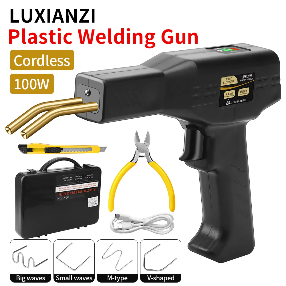 LUXIANZI Cordless Hot Stapler Welding Gun Lithium Battery Portable Plastic Welding Machine Car Bumper Repair Hand Tools Kit