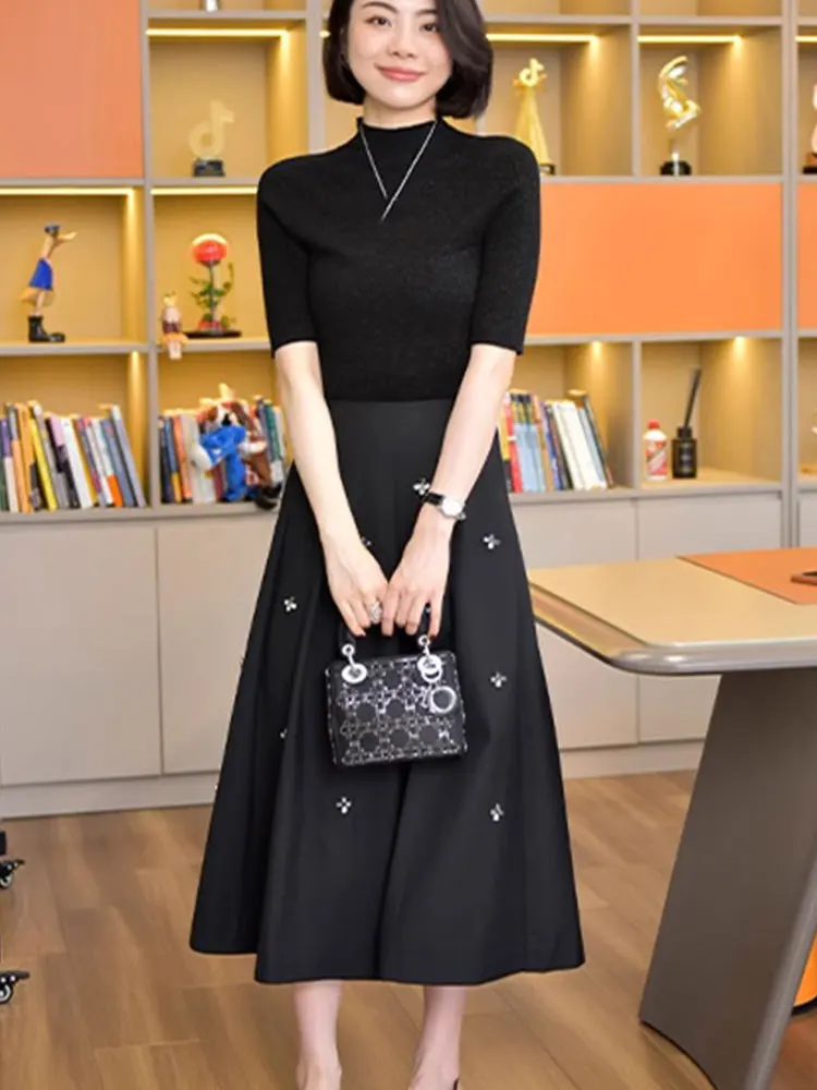 심플한 단색 하이 칼라 니트웨어 여름 신상 여성 패션 한국 스타일 탑