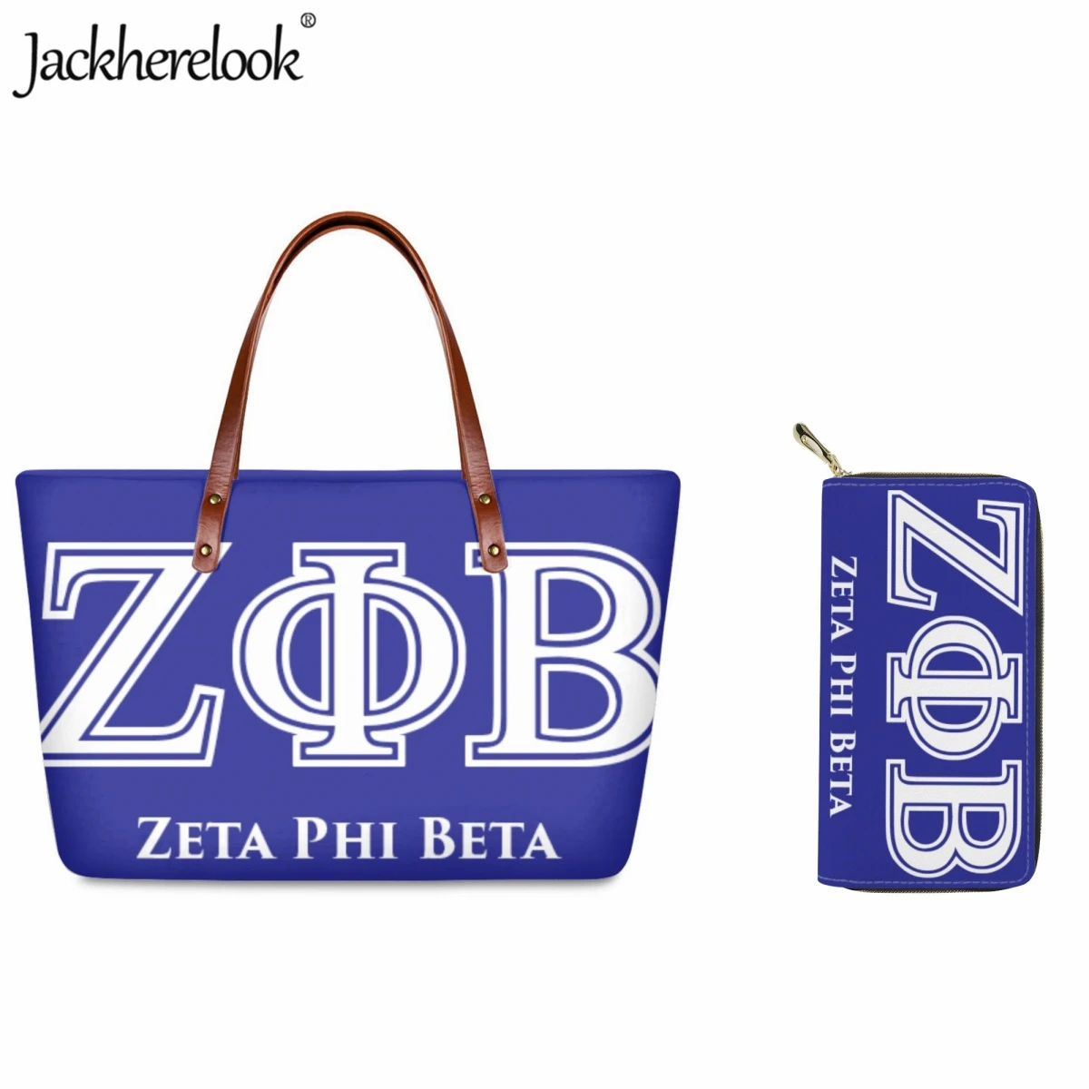 

Jackherelook Phi Beta Sigma Sorority New Women Handbag Set of 2 PU Leather Wallet Card Holder Shopping Shoulder Bag Tote Bag