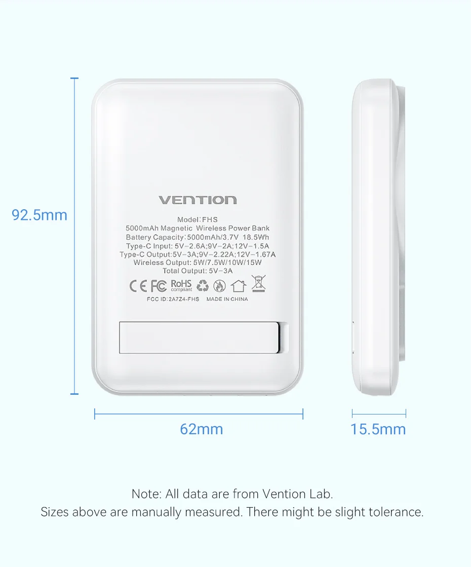 Carregador Portátil Power Bank Magnético Vention 5000mAh