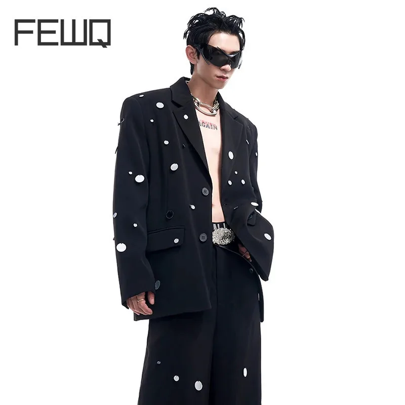 FEWQ Niche Men's Suit Jacket Autumn Winter Double Breasted 2024 Wide Leg Suit Pants Korea Fashion Male Sets Casual 24E2533