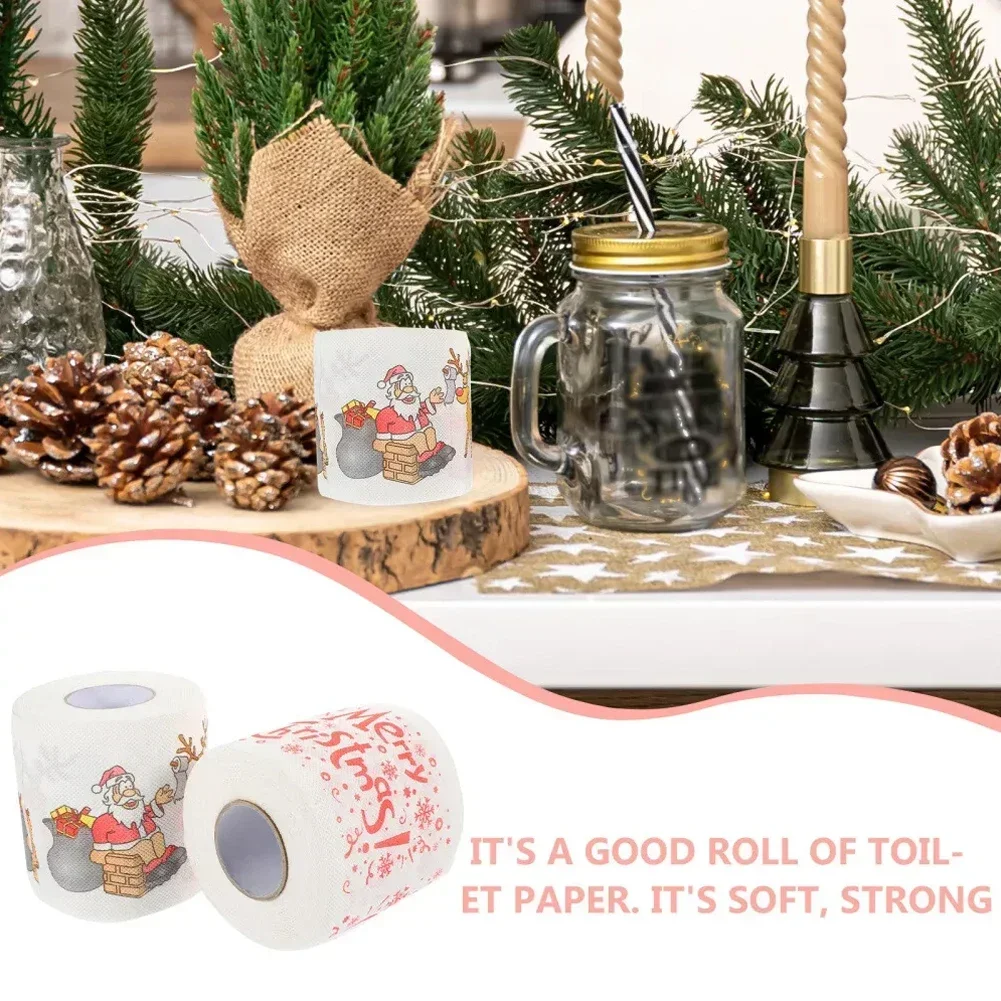 Christmas Pattern Series Roll Paper Prints Funny Toilet Paper Supply Delicate Santa Pattern Design Suitable For Home And Cafe