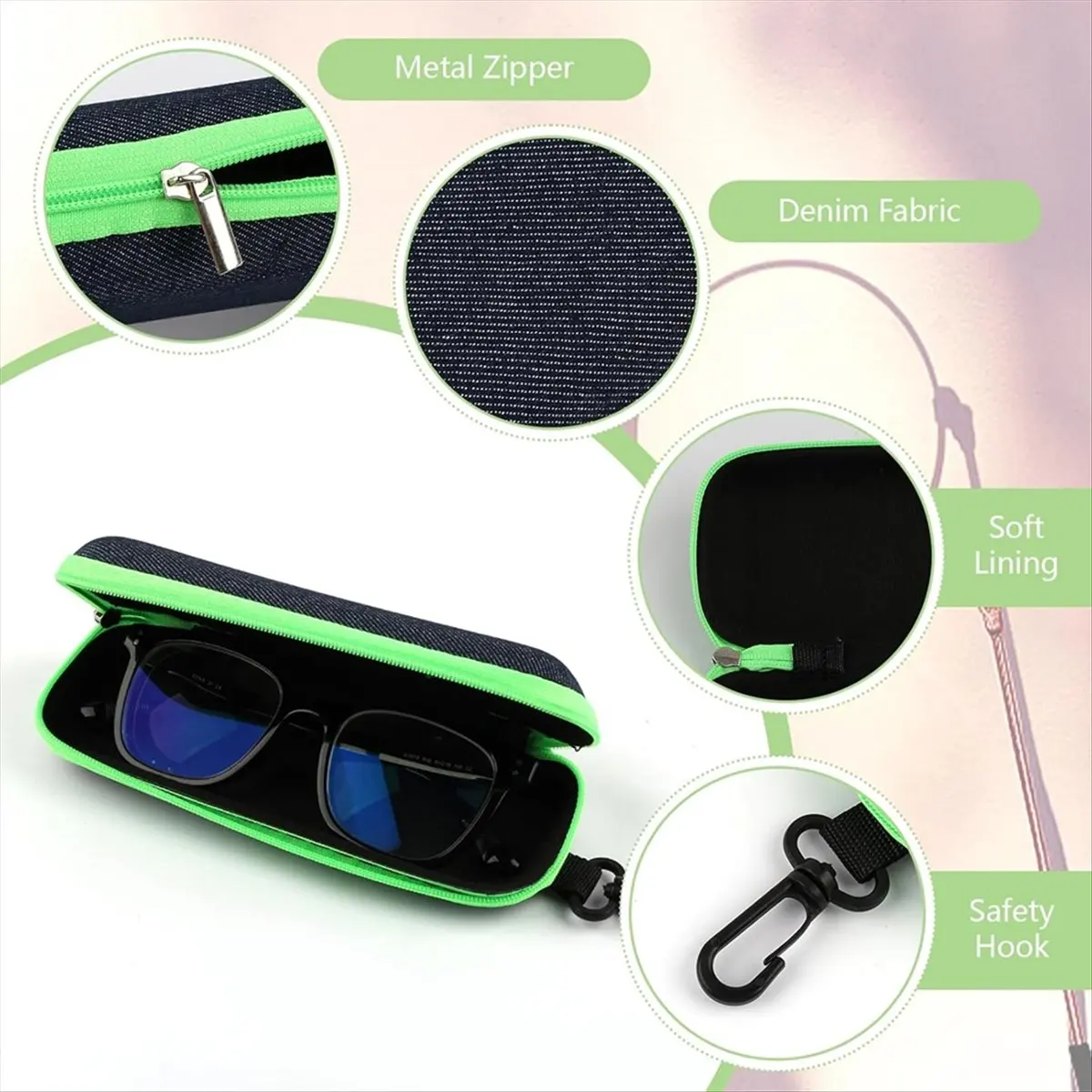 A67T NEW Glasses Case Hard Case, Sunglasses Case, Glasses Box with Zip for Men and Women, Glasses Case with Carabiner Hook