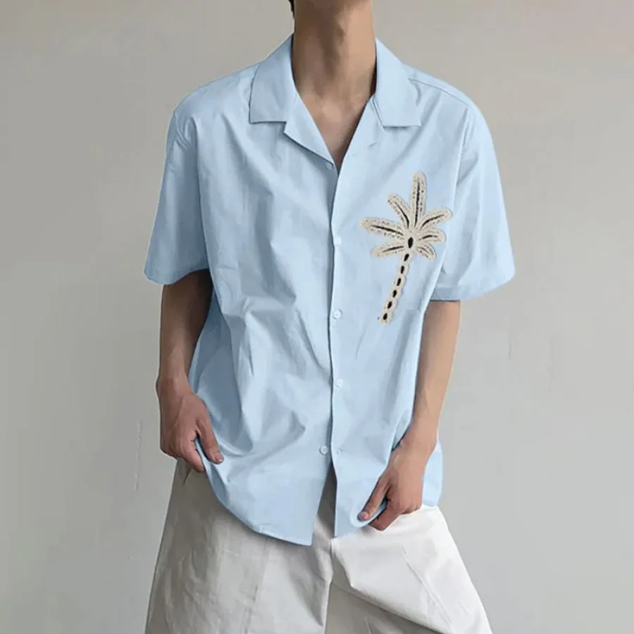 

Short-sleeved Shirt Man Spring Summer New Fashionable Comfortable Cool Personality Loose Casual Lapel Solid Simple