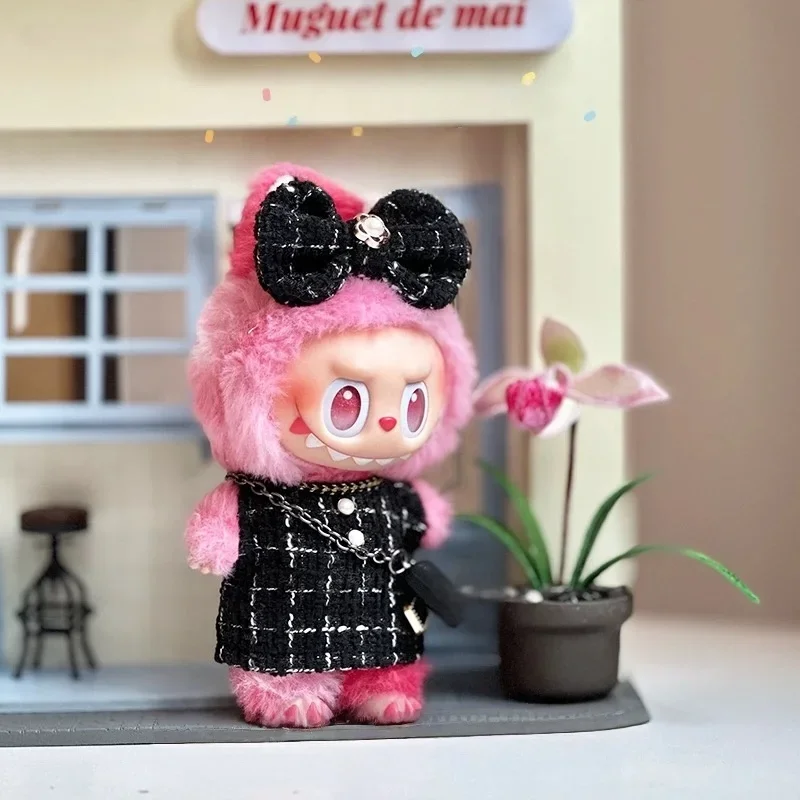 For Labubu 17cm Idol Doll Luxury Clothes Outfit Black Dress Set Labubu V1V2V3 Mini DIY Doll Clothing Bag Shoes Accessories