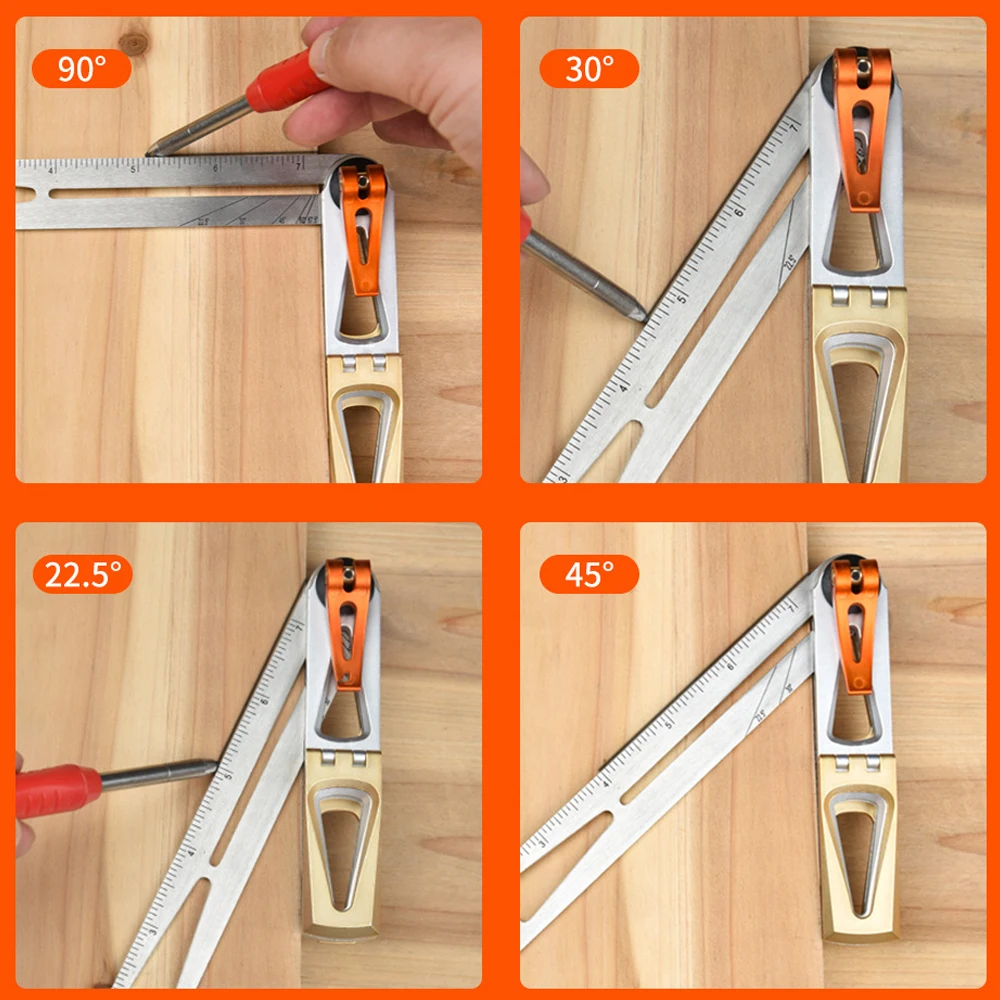 New Woodworking Scriber Ruler T-Shape Multi-Angle Scribing Tool Stainless Steel Movable Angle Ruler Dovetail Gauge for Carpenter