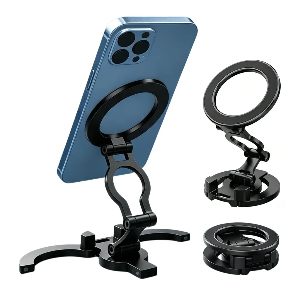 2-in-1 Double-Sided Mobile Phone Stand Tripod 360° Adjustable Portable Foldable 1/4" Mount for iPhone 17-13 Desk Gym Vlog Live