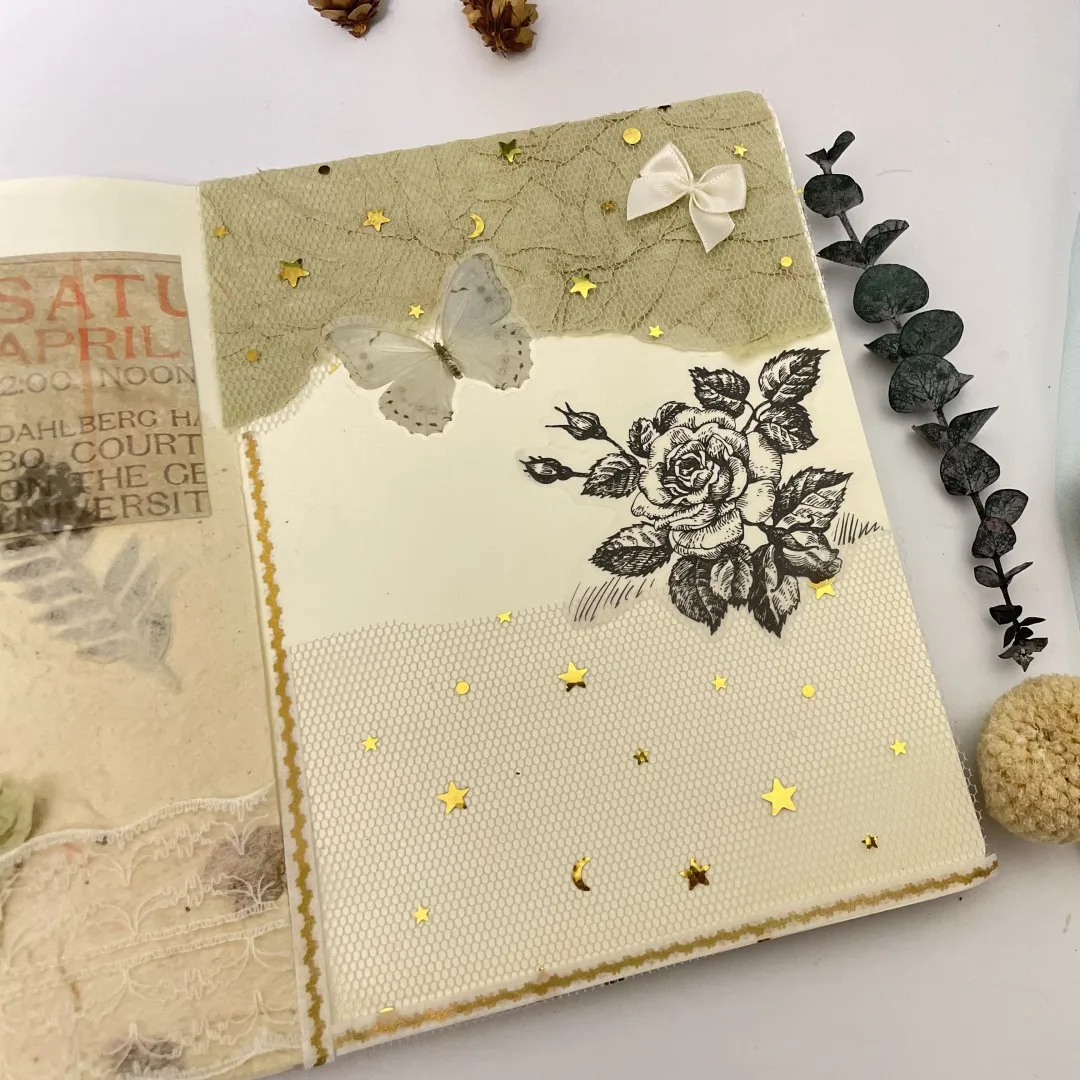 5Pcs Vintage Crepe Paper Scrapbooking Decoration Journal Collage Paper DIY Diary Bookmark Floral Tissue Paper Craft Materials