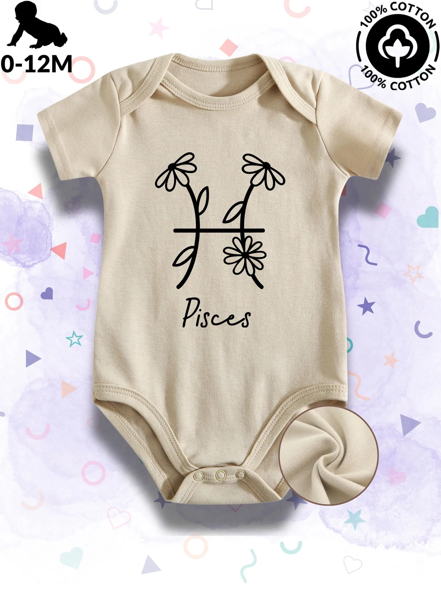 

Pisces Unisex Baby Bodysuit, 100% Cotton Soft Onesie, All-Season Wear Beige Crawling Suit 190GSM