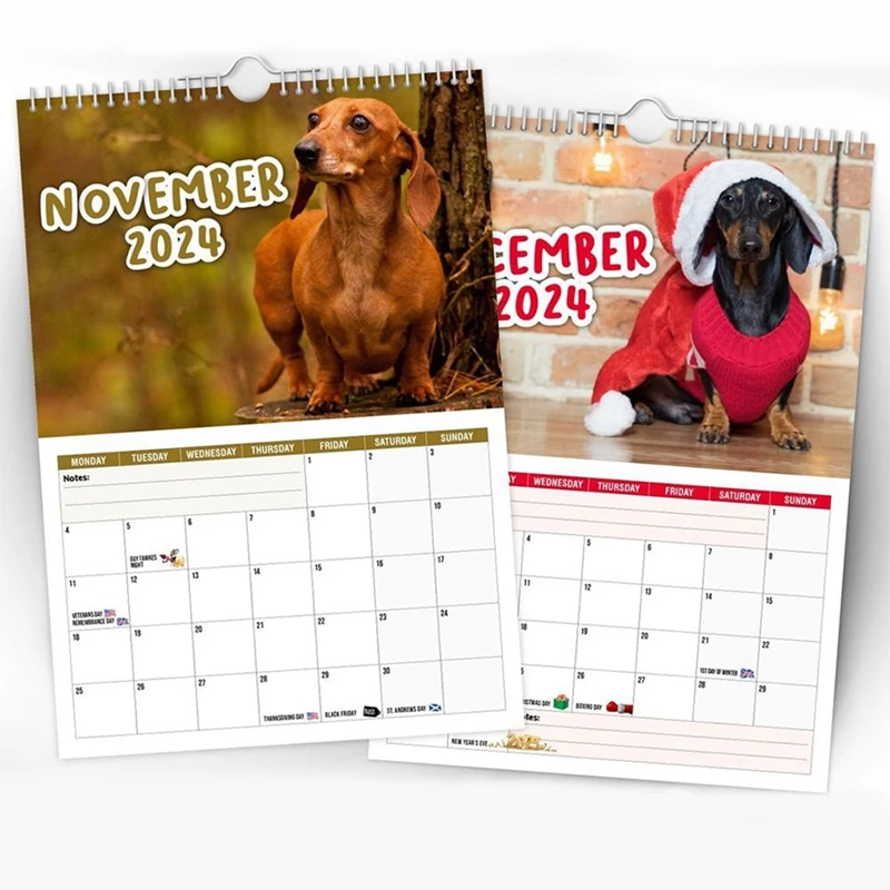 1 PCS 2024 Cheeky Dachshunds Calendar New Year's Gifts Gift As Shown Paper Wall Decor Time Planning Hanging Calendar Wall