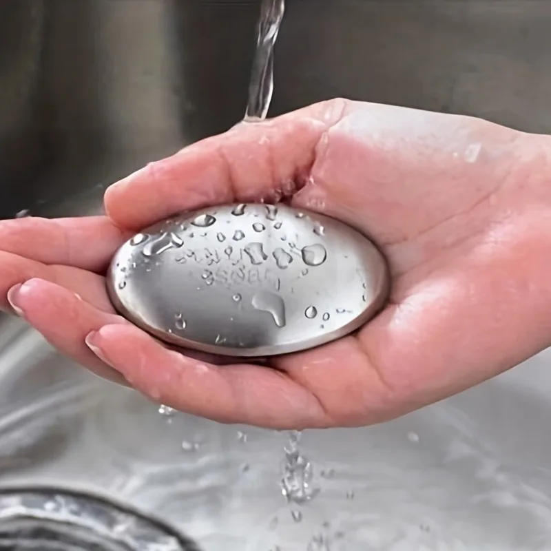 1pc Stainless Steel Oval Soap: Hand Odor & Garlic Fish Odor Removal - Home Essential
