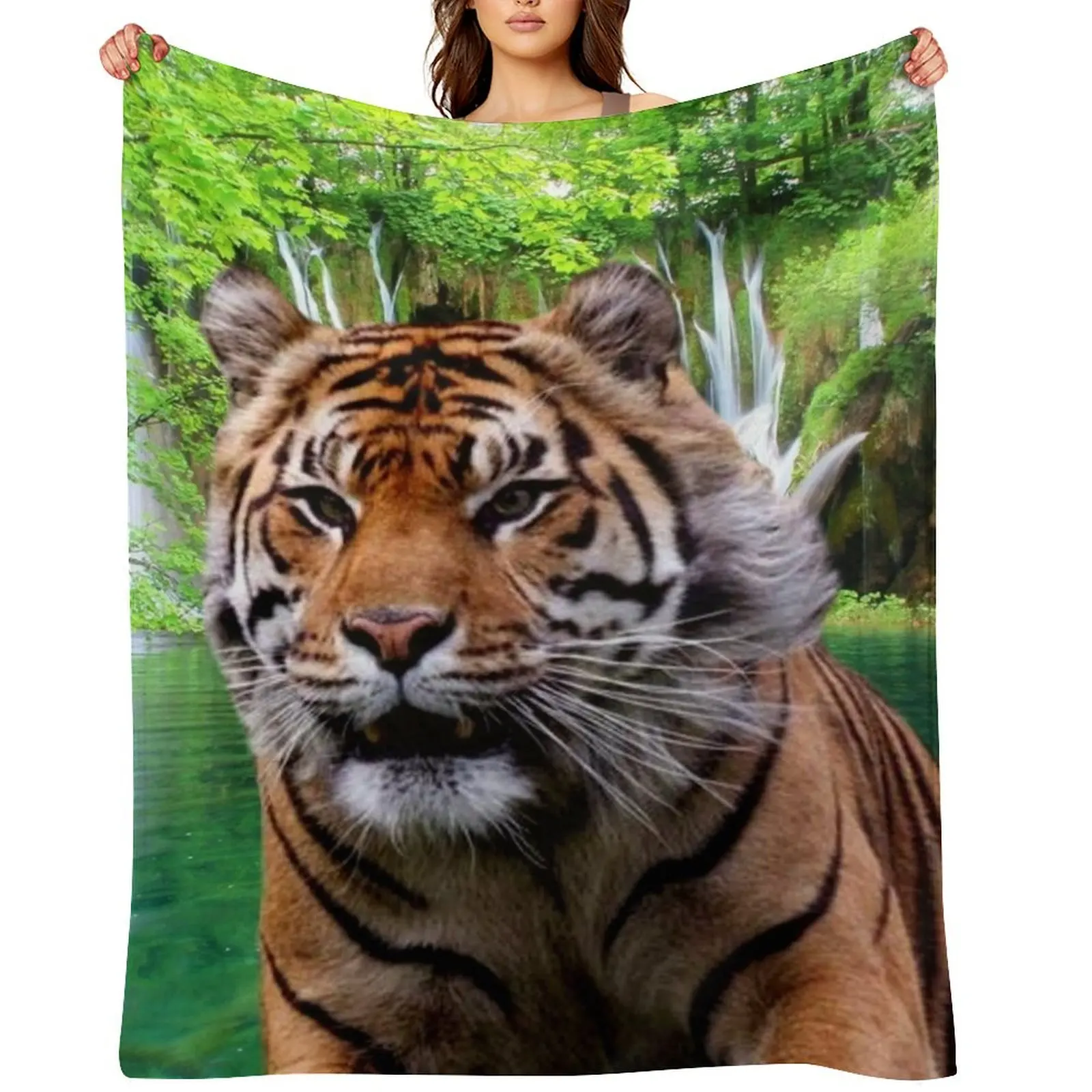 

Tiger and Waterfall Throw Blanket decorative Decoratives Luxury Throw Weighted Blankets