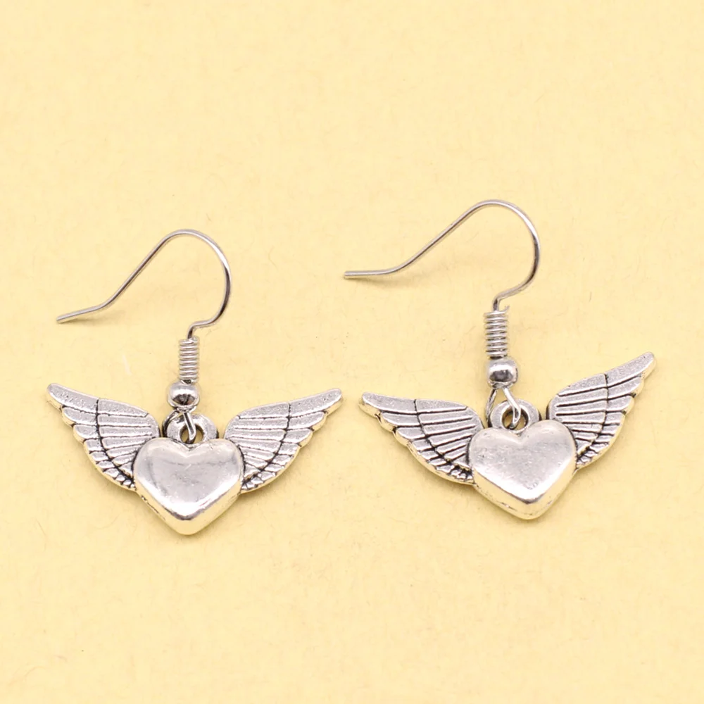 1 Pair Love Heart Wings Earrings 2024 Trend New Male Jewelry 14x25mm