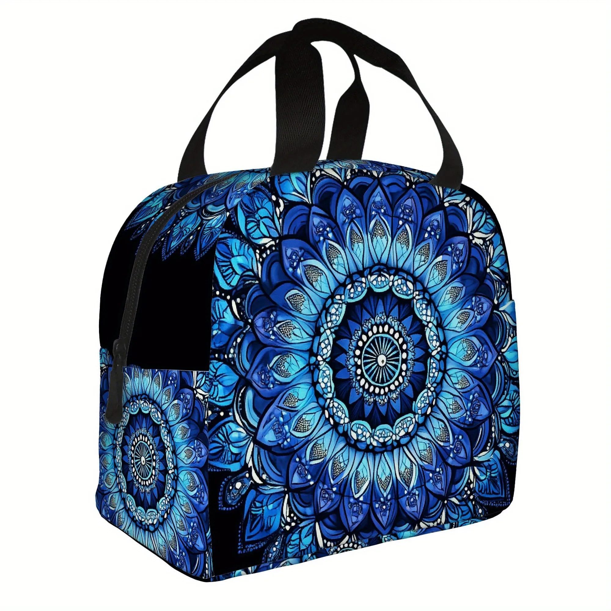 

Blue Mandala Print Insulated Thermal Bag Unisex Portable Reusable Oxford Fabric Insulation Bag for Home Office Travel
