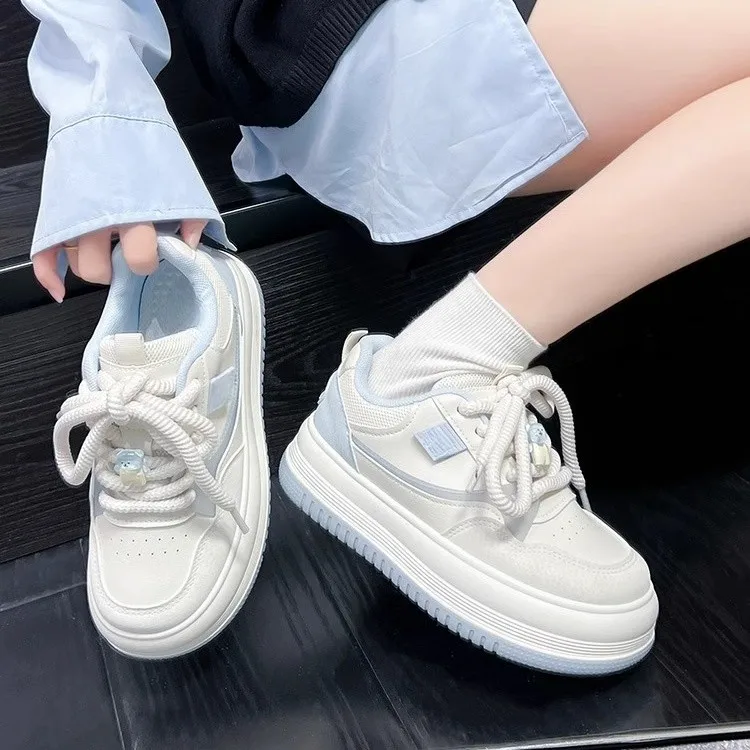 2024 Autumn New Fashion Comfortable Women's Little White Shoes Thick Sole Big Head Versatile Casual Sports Board Shoes D332