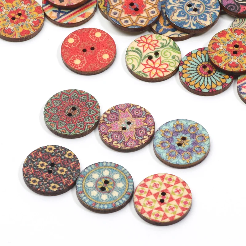 50pcs 15/20/25mm Mixed Pattern Wooden Buttons For Clothes Decorative Crafts Supplies Diy Needlework Handbags Sewing Accessories