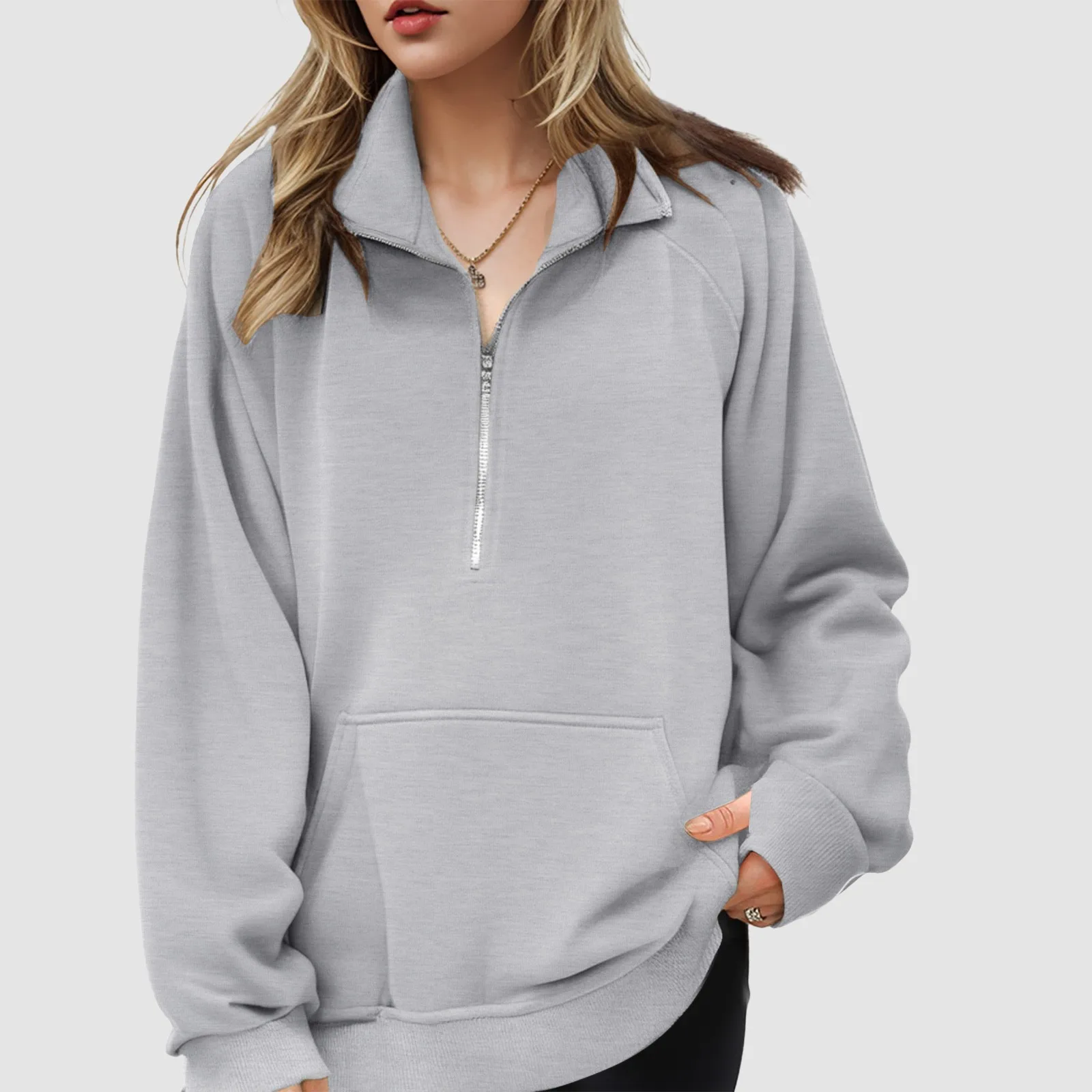 Cute Long Sleeve Women's Quarter Zip Sweatshirt Pullover Oversized Hoodie Sweater Fall Clothing Winter Women Warm Sweater Tops