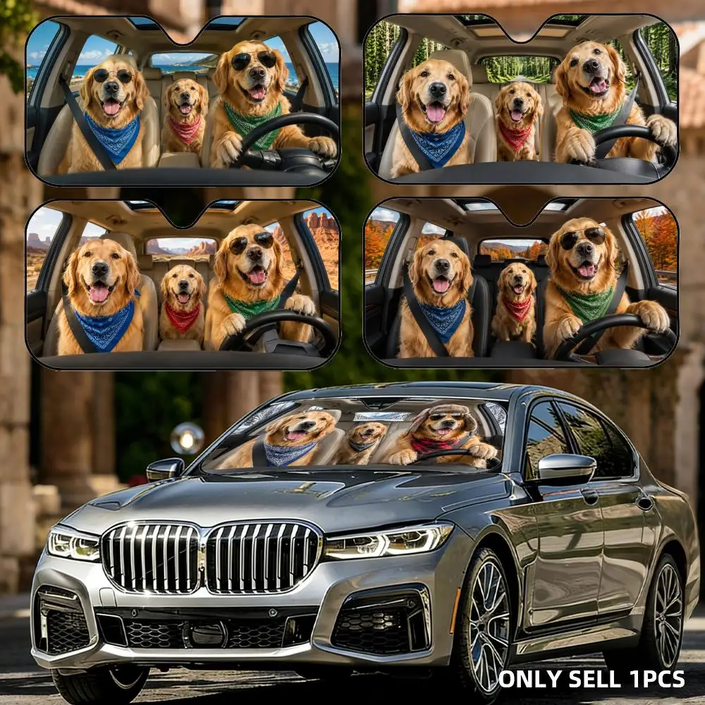 

Funny Golden Retriever Driving Sun Visor Car Windshield Sun Shade Front Window Sunshade UV Block Heat Insulation Cover Parasol