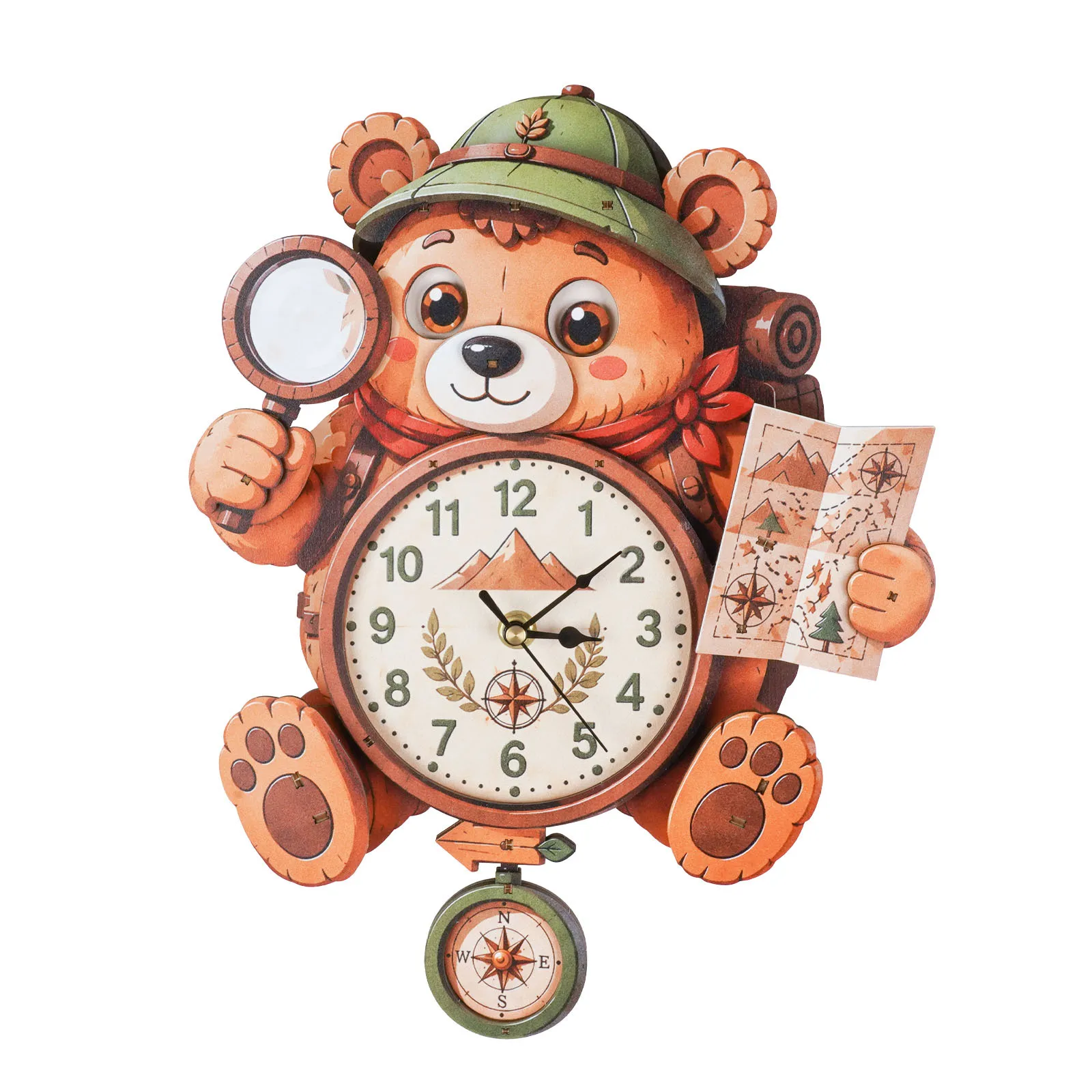 DIY 3D Wooden Adventure Bear Wall Clock Jigsaw Puzzles Miniature Model Kits Mechanical Gear Rotation for Friends Birthday Gifts
