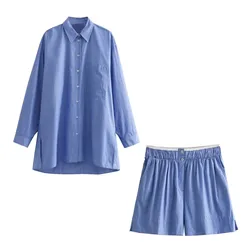Nlzgmsj Vintage Blue Fashion Tops Chic Women Turn-down Collar Loose Autumn Single Breasted Female