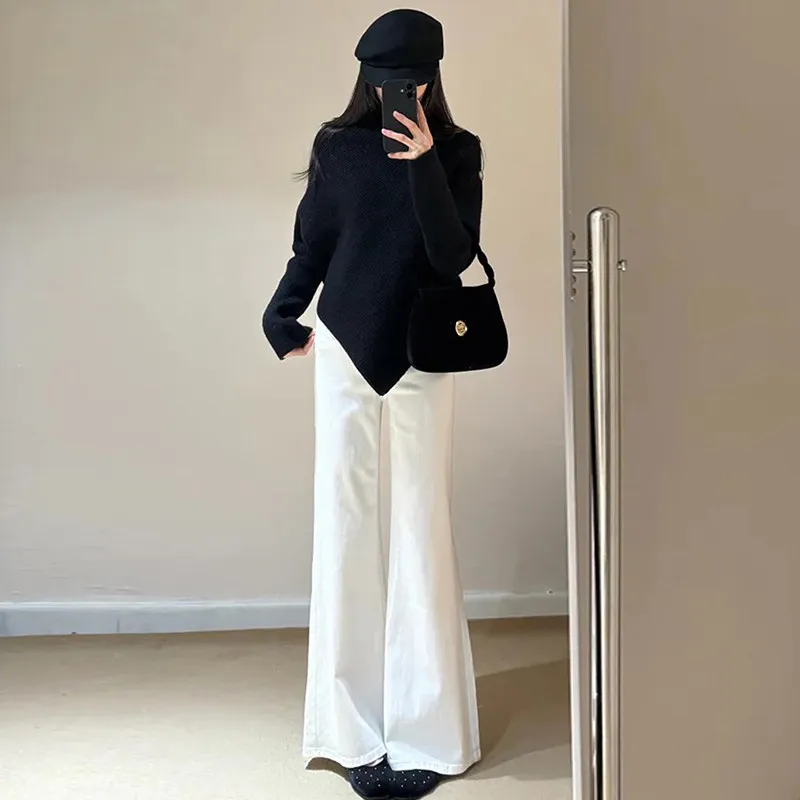 

American Style High Waist Bell Bottom Jeans Women's Sexy Short Bullet Elastic Slimming Floor Length Hoof Jeans Spring