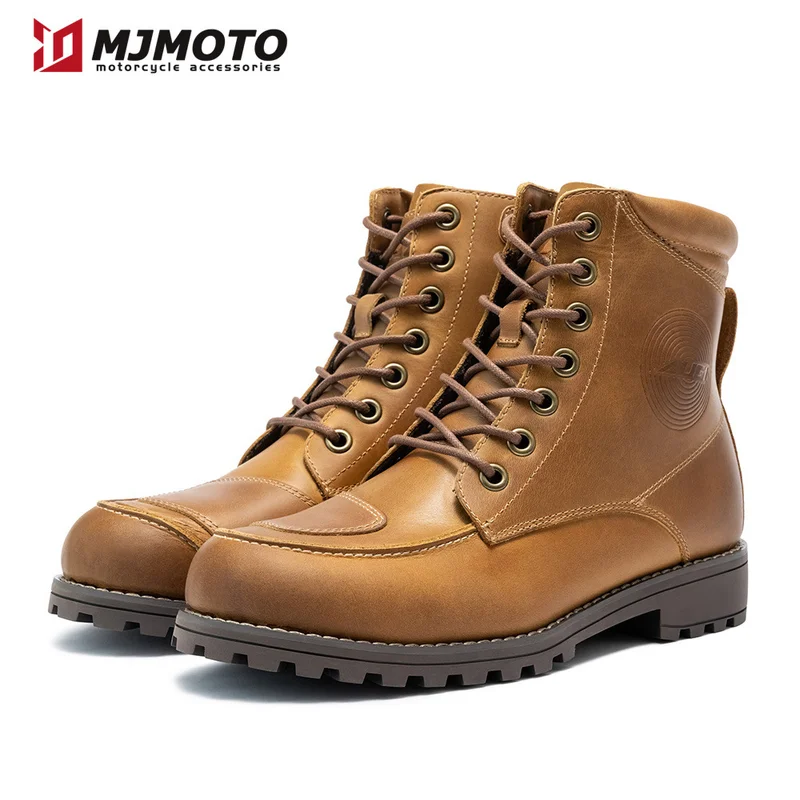 

Retro Cowhide Motorcycle Boots for Men Women Anti-Fall Vintage Motocross Riding Gear Casual Wear-Resistant Commuting Footwear