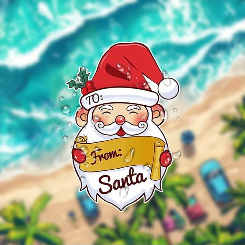 

1PC Charming Santa 'To: From: Santa' Beach - Themed Sticker for Holiday Gifting" Sticker, Great for Tumblers, Stationery