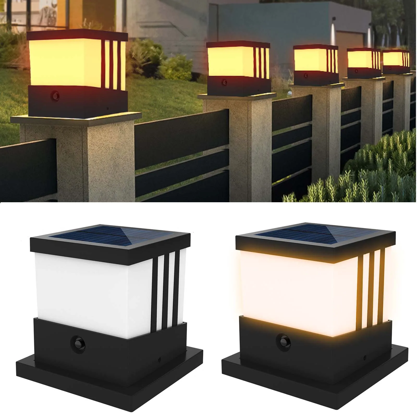 

Solar Pillar Lantern Light Fence Outdoor Garden Decoration chapiter Lamp Gate Wall Courtyard Cottage Column Head Night Light