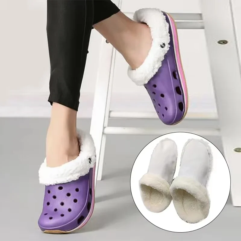 Thick-fibered Slippers Removable Cotton Socks Winter Warm Ankle Sock Shoe Charms Thicken Plush Insole  For Women Men Shoe