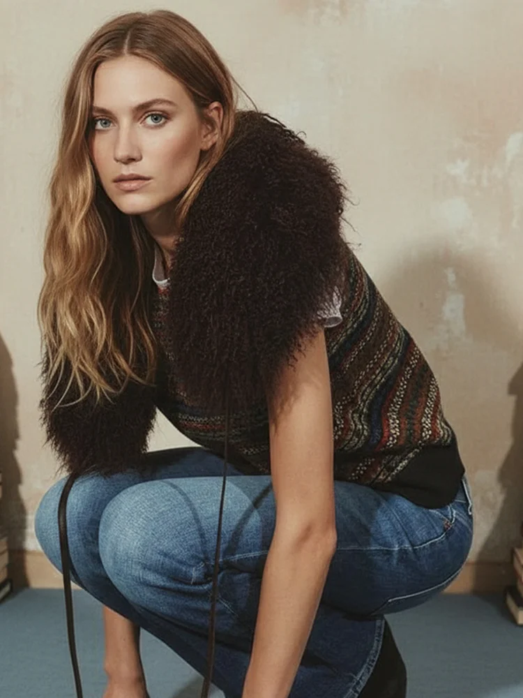 

Women Sleeveless Casual Jacquard Knitted Cardigan Vest Chic V-neck Single Breasted Short Vests 2026 Lady Daily Commute Tops New