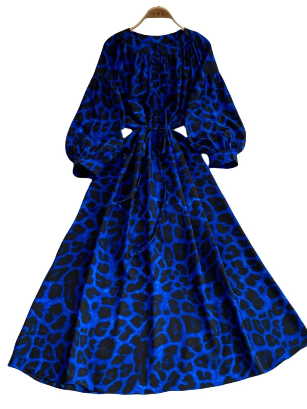 Faionable ronde Ne Lantern Sve Dr losse taille cinched hoge taille print A-lijn rok Koreaanse Sle herfstkleding voor Yo...
