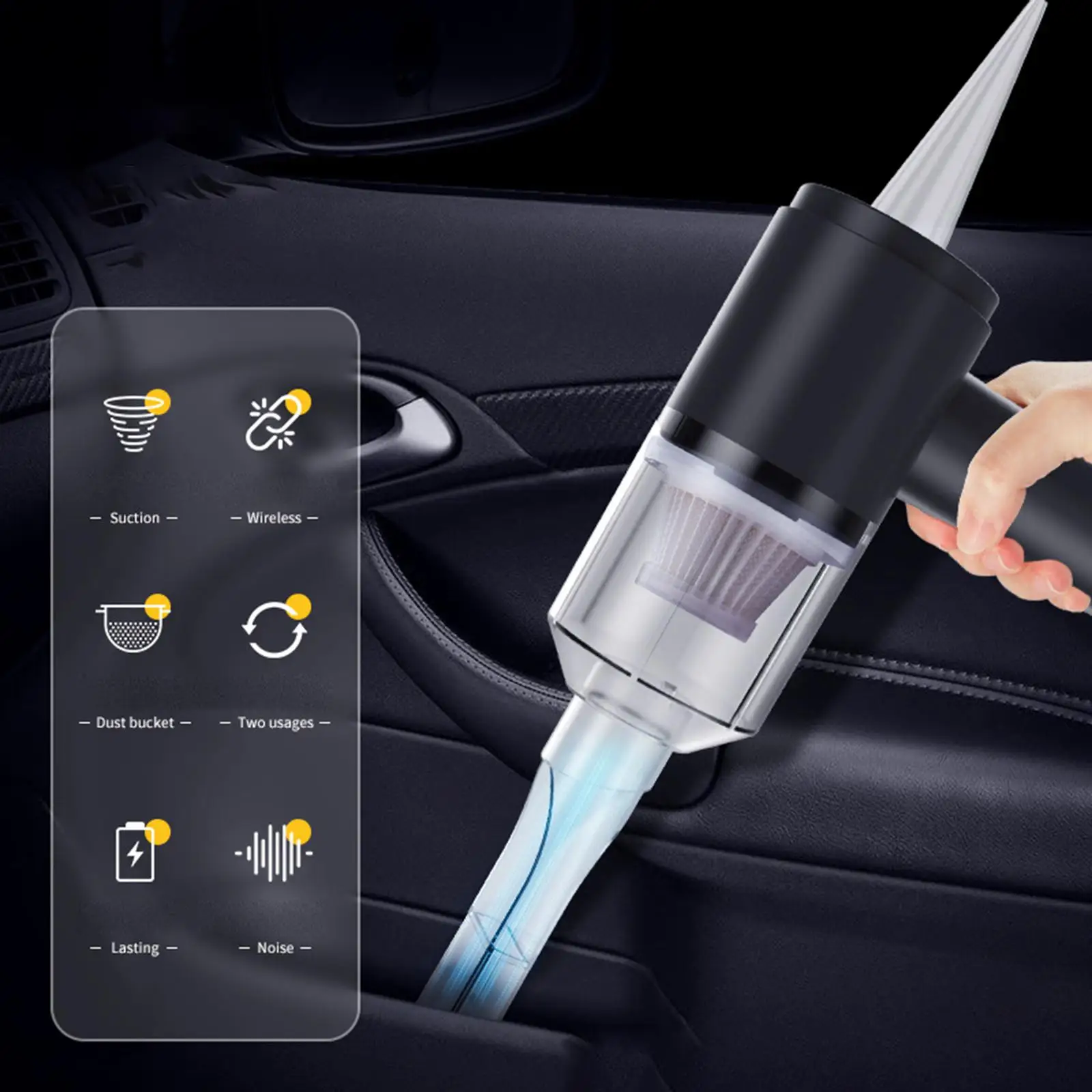 مكنسة كهربائية محمولة، فلتر خفيف الوزن وقابل للغسل للتنظيف الداخلي