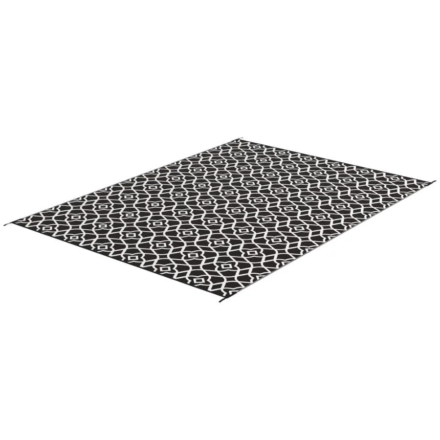 

Outdoor Rug 9'x12' Reversible RV Camping Black White Clover Easy to Carry