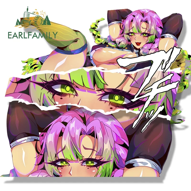 

EARLFAMILY Ahegao Kanroji Mitsuri Fanart автомобильная наклейка аниме Chibi Big Head Waifu наклейка NSFW мультфильм Peek Girl Slap наклейки
