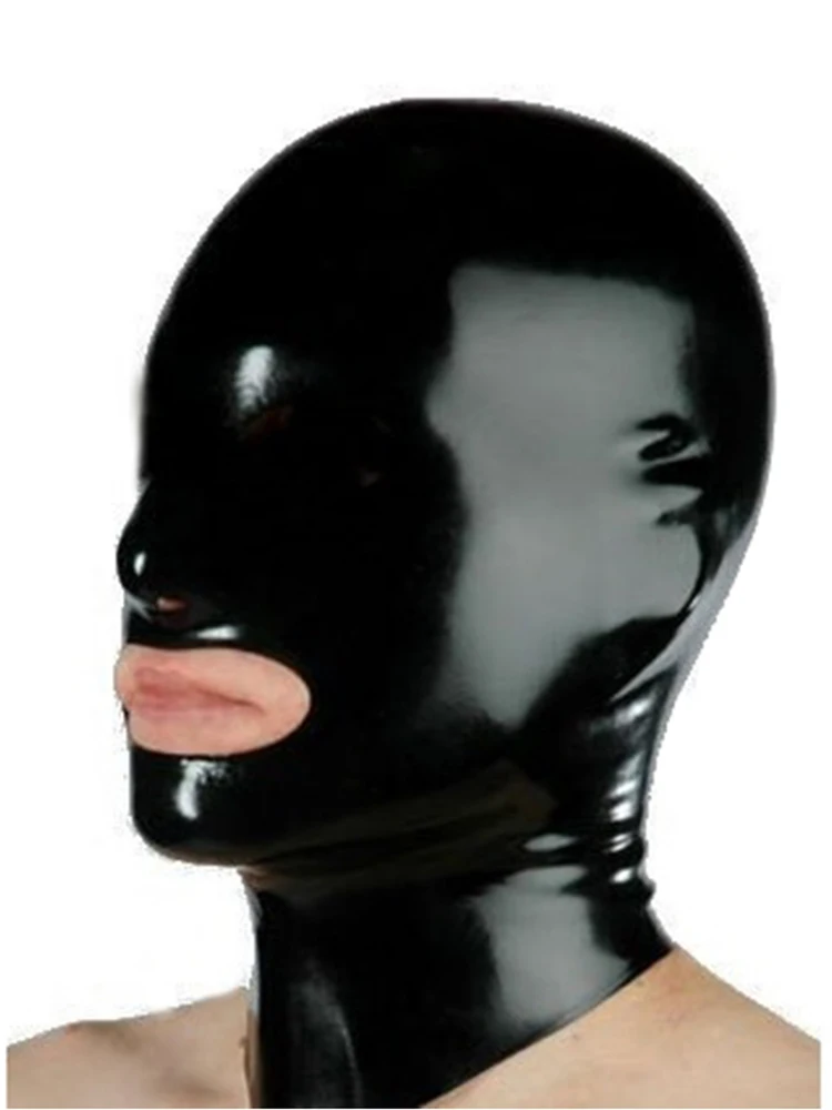 New Latex Mask Seamless shiny Hoods for photograph Mouth open without zipper suffer bandage