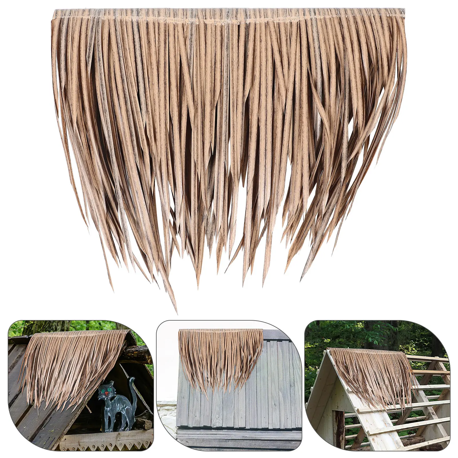 Artificial Thatch Roof Panels Realistic Garden Straw Panels Plastic Thatch Roofing for Patio Tropical Rustic Roof Tiles
