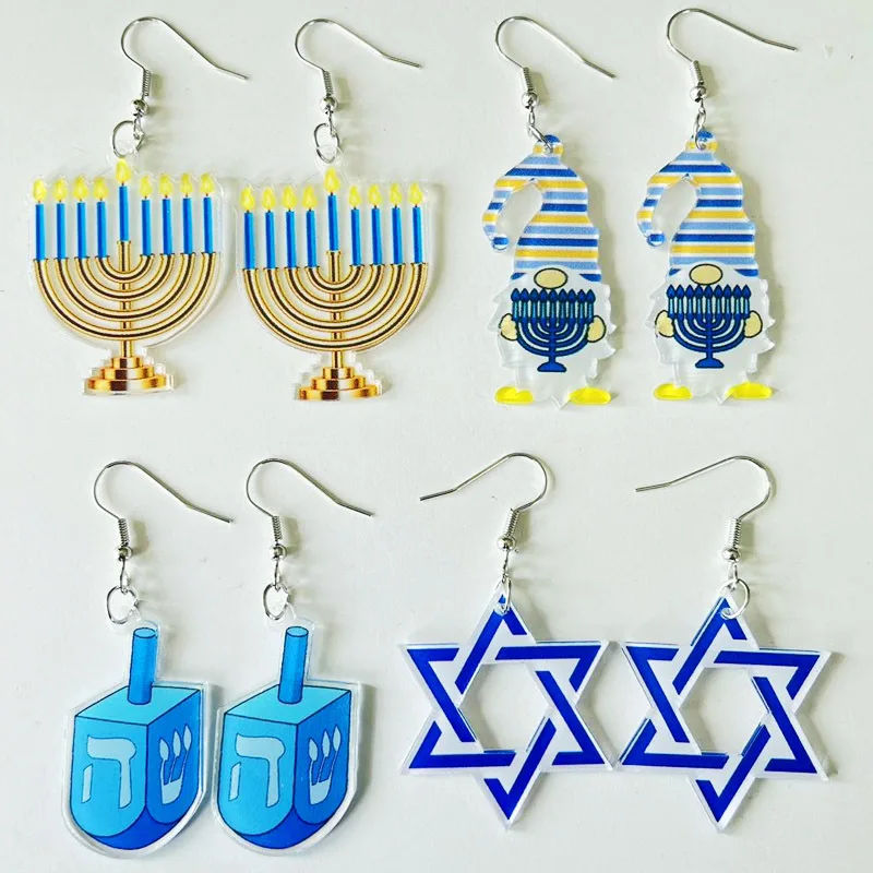 New Hanukkah Jewelry Acrylic Earrings Hanukkah Candle Star Elf Earrings Holiday Decorative Gift