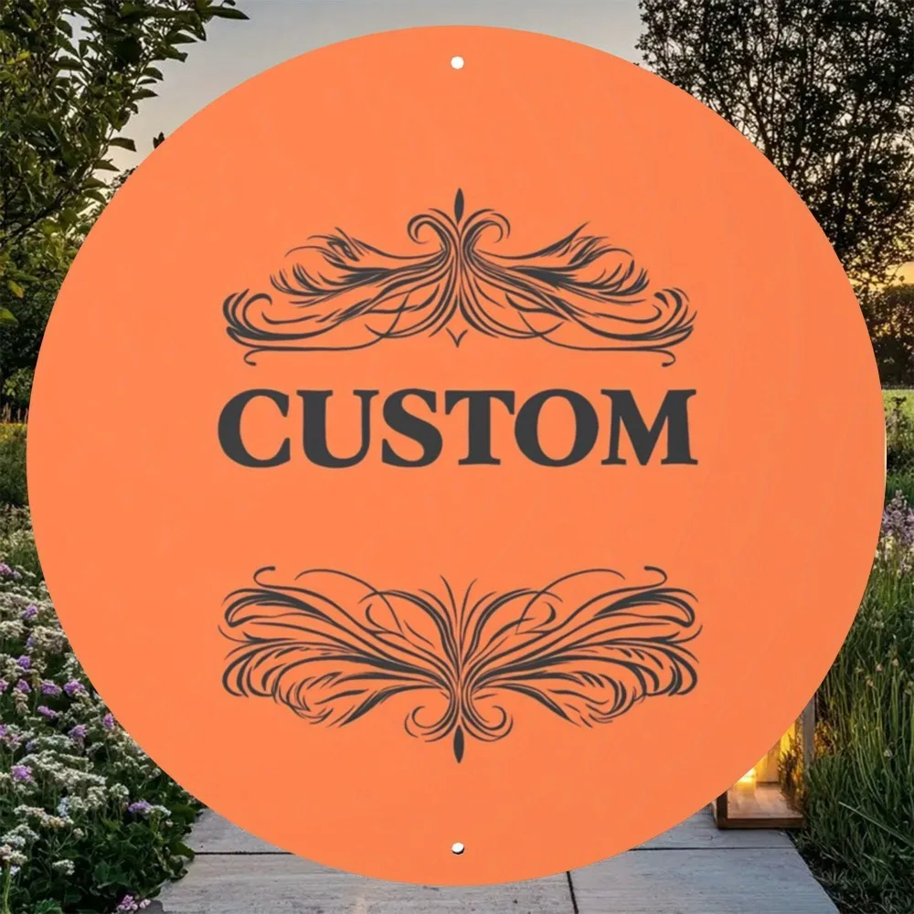 CIFbuy, individuell gestaltetes, rundes Metallschild mit Text, orangefarbene, elegante Wanddekoration (nur zur Dekoration).