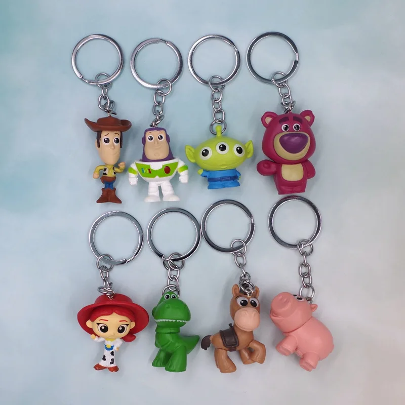 4pcs/set Disney Keychain Toy Story Woody Buzz Lightyear Kawaii Alien Strawberry Bear Keyring Cute Decor Fashion Birthday Gift